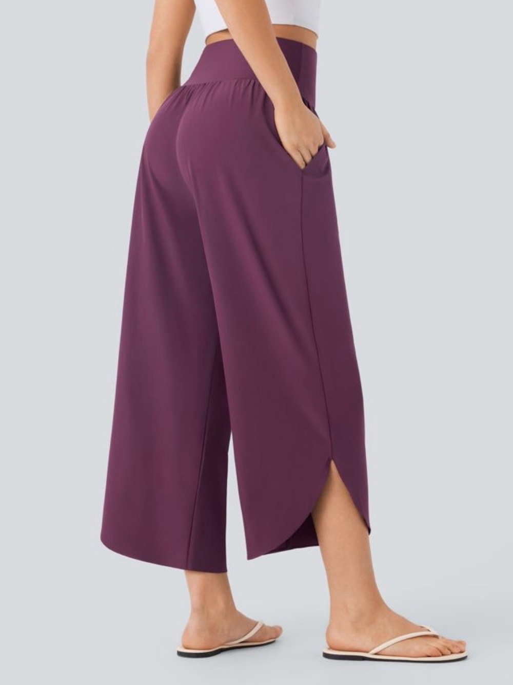 HALARA Wine High-Waist Cropped Wide-Leg Capris - Picture 2 of 10